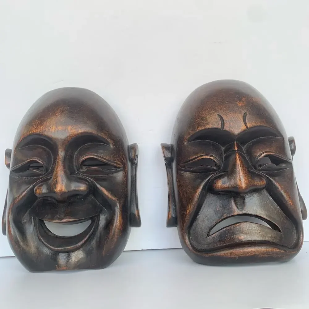 Vintage Mid Century Carved Wood Buddha Masks Wall Art
